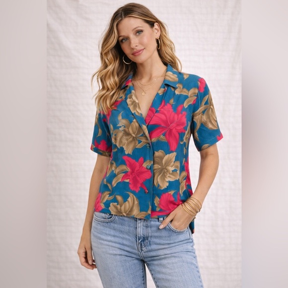 Vintage Paul Stanley Floral Blouse Size 14 | 100% Cotton | 80s Power Shoulder - Picture 13 of 13